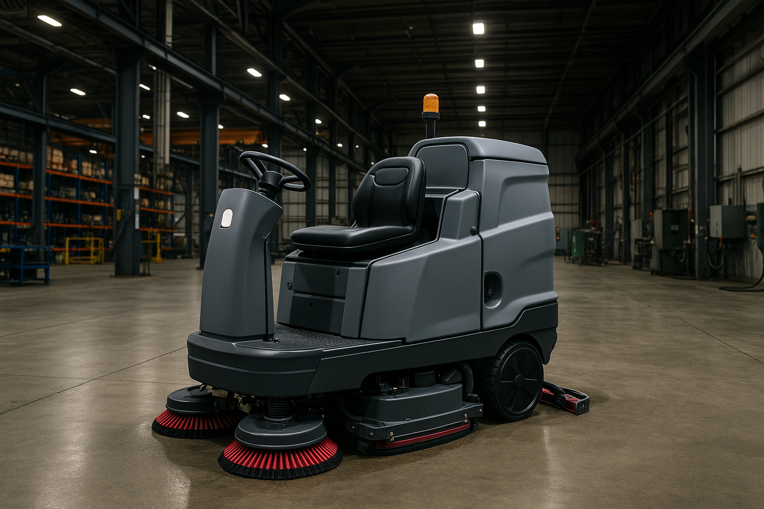 auto-laveuse autotracter sur un fond industriel