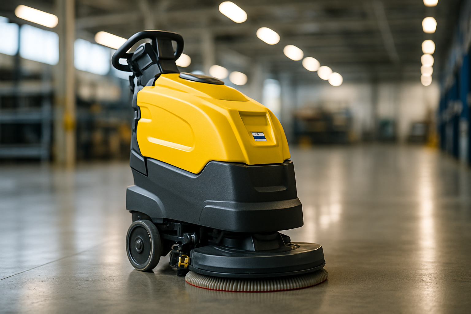une auto-laveuse sur un fond industriel flouter